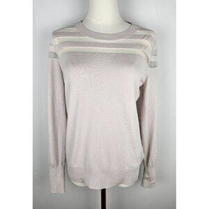 Carmen Marc Valvo Small Sweater Long Sleeve Beige Striped Top